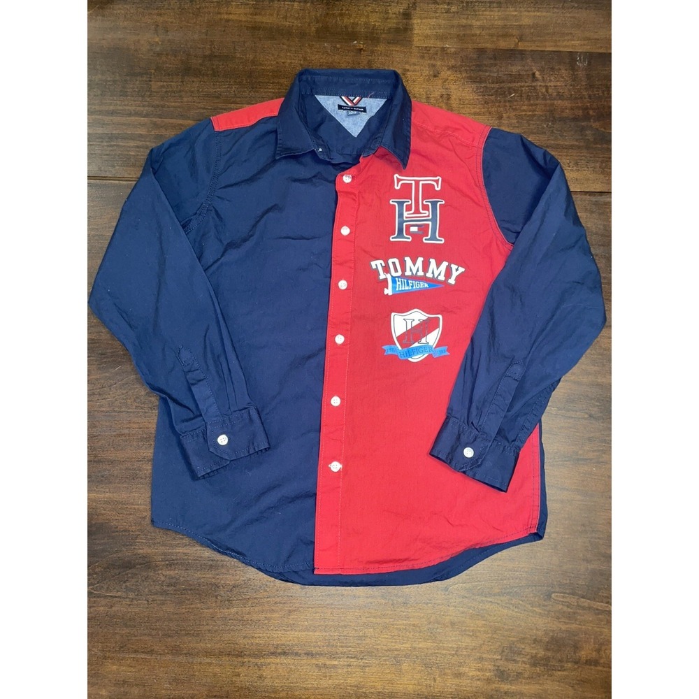 Tommy Hilfiger Button Down Boys Logo Decal Dress Shirt - Size Large (16-18)